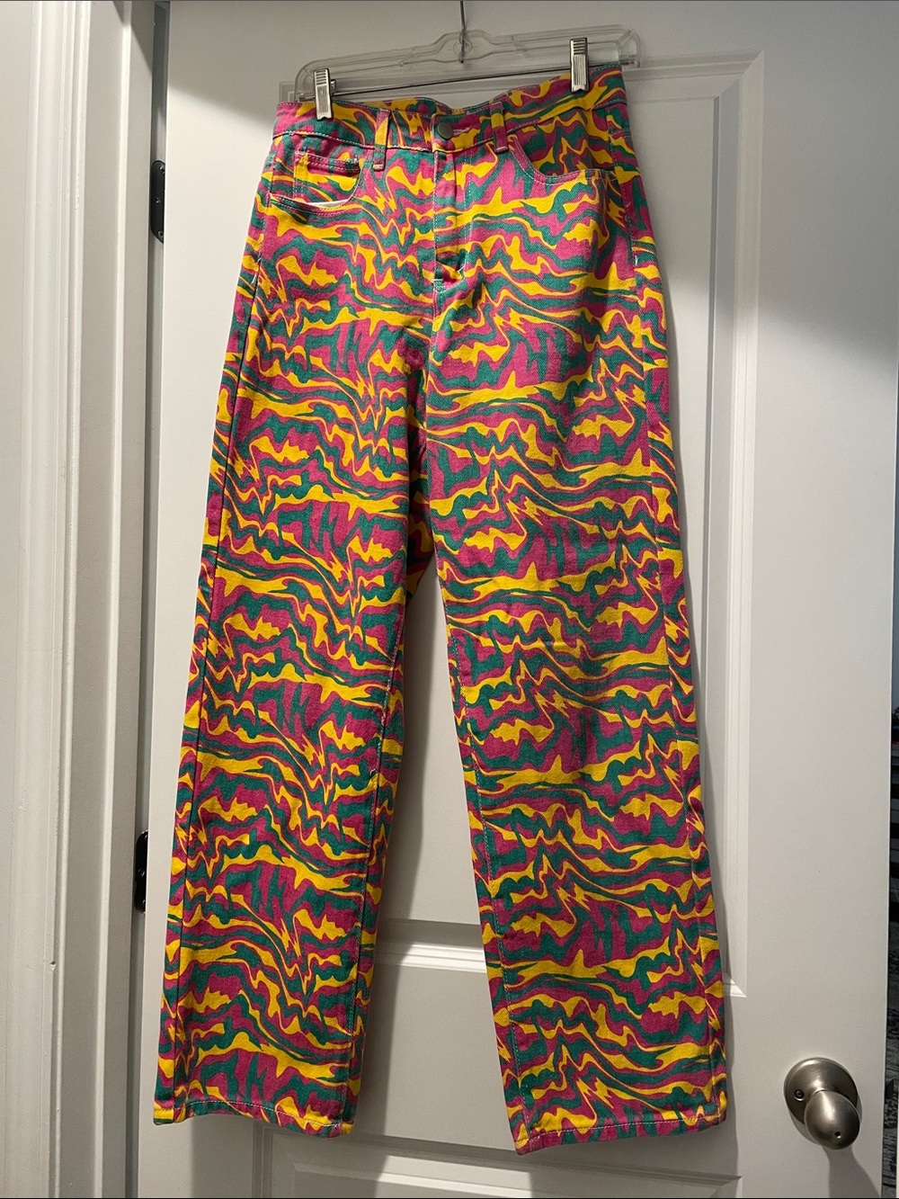 High Waist Swirl Print Boyfriend Jeans Size M Straight Leg Streetwear 90s